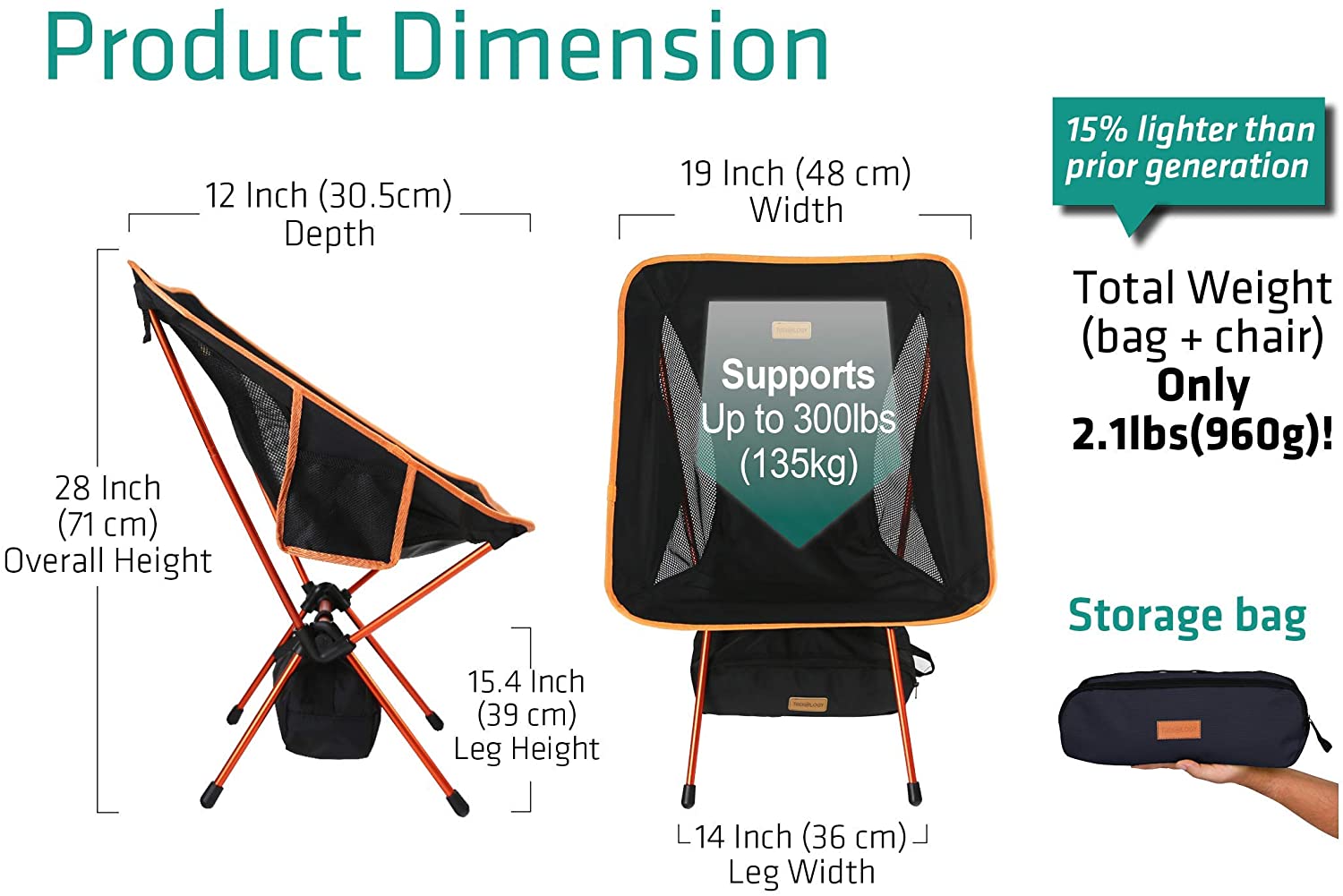 TREKOLOGY YIZI GO Camping Chair for Adult, Compact, Foldable, Lightweight 0.9 kg, 136 kg Capacity, Durable Aluminum - Image 4