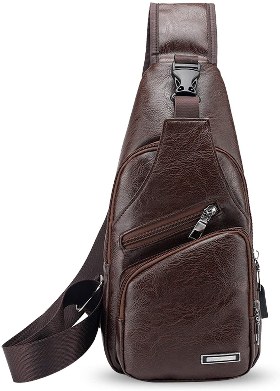 FANDARE Sling Bag with USB Charging Port, Earphone Hole, Sport Gym Student One Shoulder Backpack, Men's Outdoor Shoulder Bag