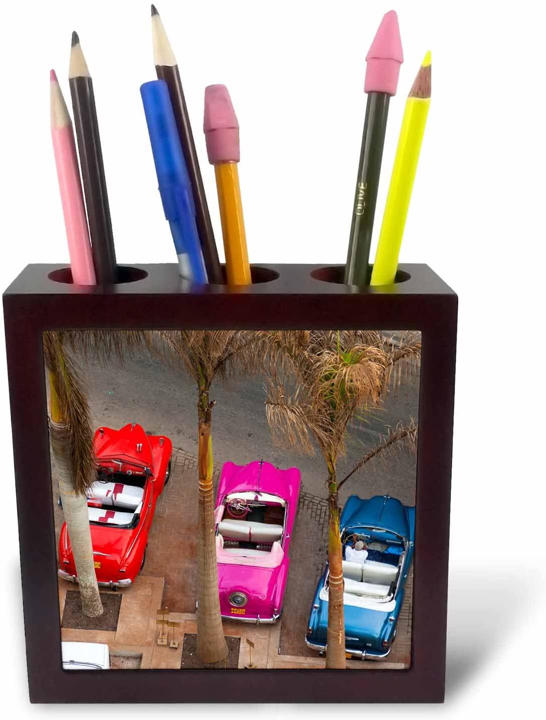 3dRose Cuba, Havana Overhead View of Colorful Classic Cars - Tile Pen Holder, 5-Inch (Ph_257373_1), 5 inch tile pen holder - Image 3