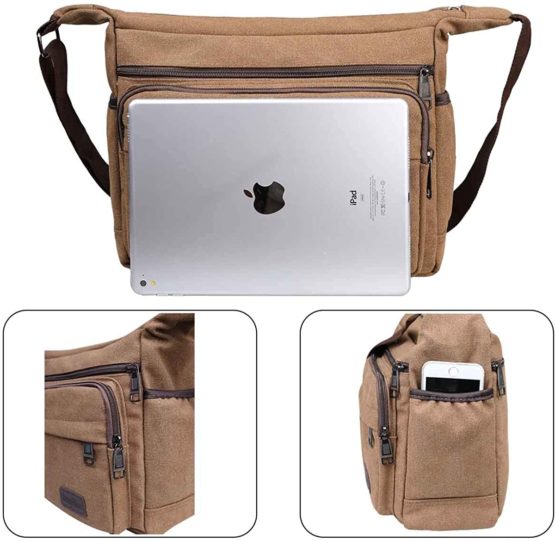 JAKAGO Waterproof Messenger Shoulder Bag Multi Pockets Crossbody Bag for for Men Women, Casual Travel Bag Canvas Handbag Briefcase for Working Shopping School Fishing Camping Hiking Daily Use - Image 4