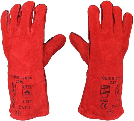 1 x Welding Gloves Long Leather Gaunlets Heat Resistant Lined MIG ARC Welders