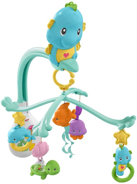 Fisher Price DFP12 3-in-1 Soothe and Play Seahorse Mobile, Baby Cot Mobile with Music and Sounds, Suitable for New-Borns