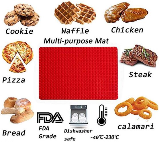 2022 Silicone Pyramid Baking Cooking Mat Diamond Chef Tray Oven Non-Stick Value Pack Red, Reducing Healthy Heat-Resistant for Grilling BBQ 15.1 X 10.6Inch (1 Pack Red Mat) - Image 3