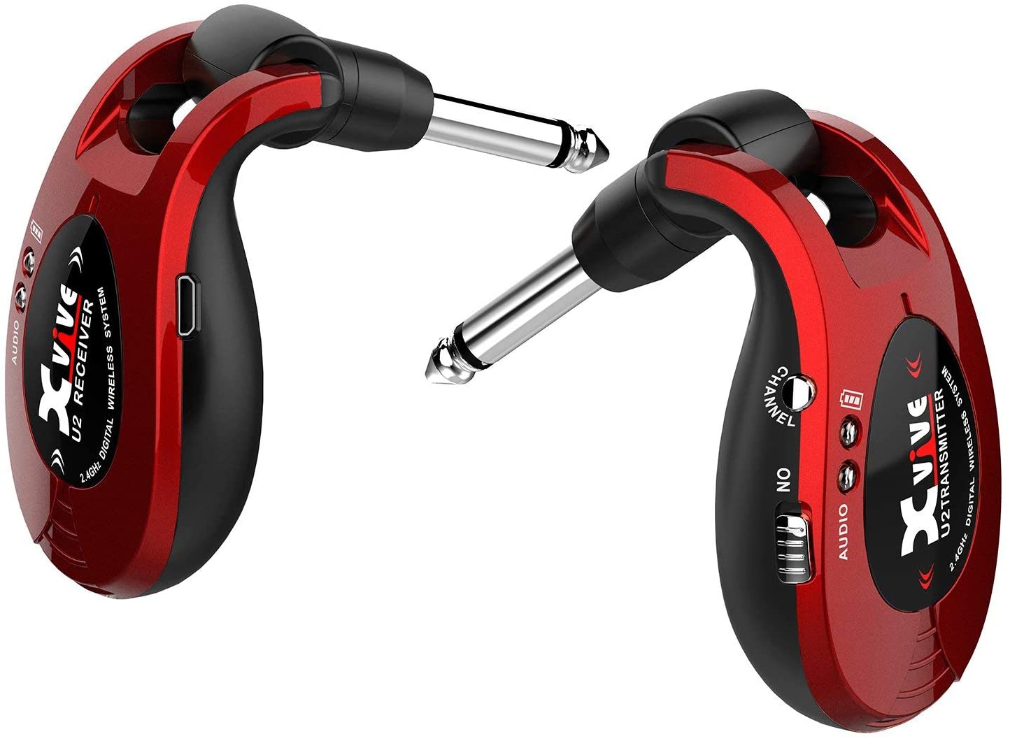 Xvive U2 Wireless Digital Transmitter/Receiver System for Guitar Bass and Other Instruments, Rechargeable, 2.4 GHz Rosso Metallizzato