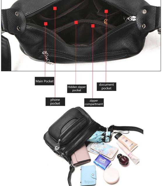 NOTAG Women Crossbody Bag, Soft PU Leather Multi-Pocket Casual Crossbody Handbags Large Capacity Shoulder Bag - Image 3