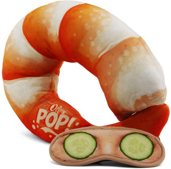 Oh My Pop! Prawn-Neck and Sleeping Mask Travel Pillow, 36 cm, Red - Image 4