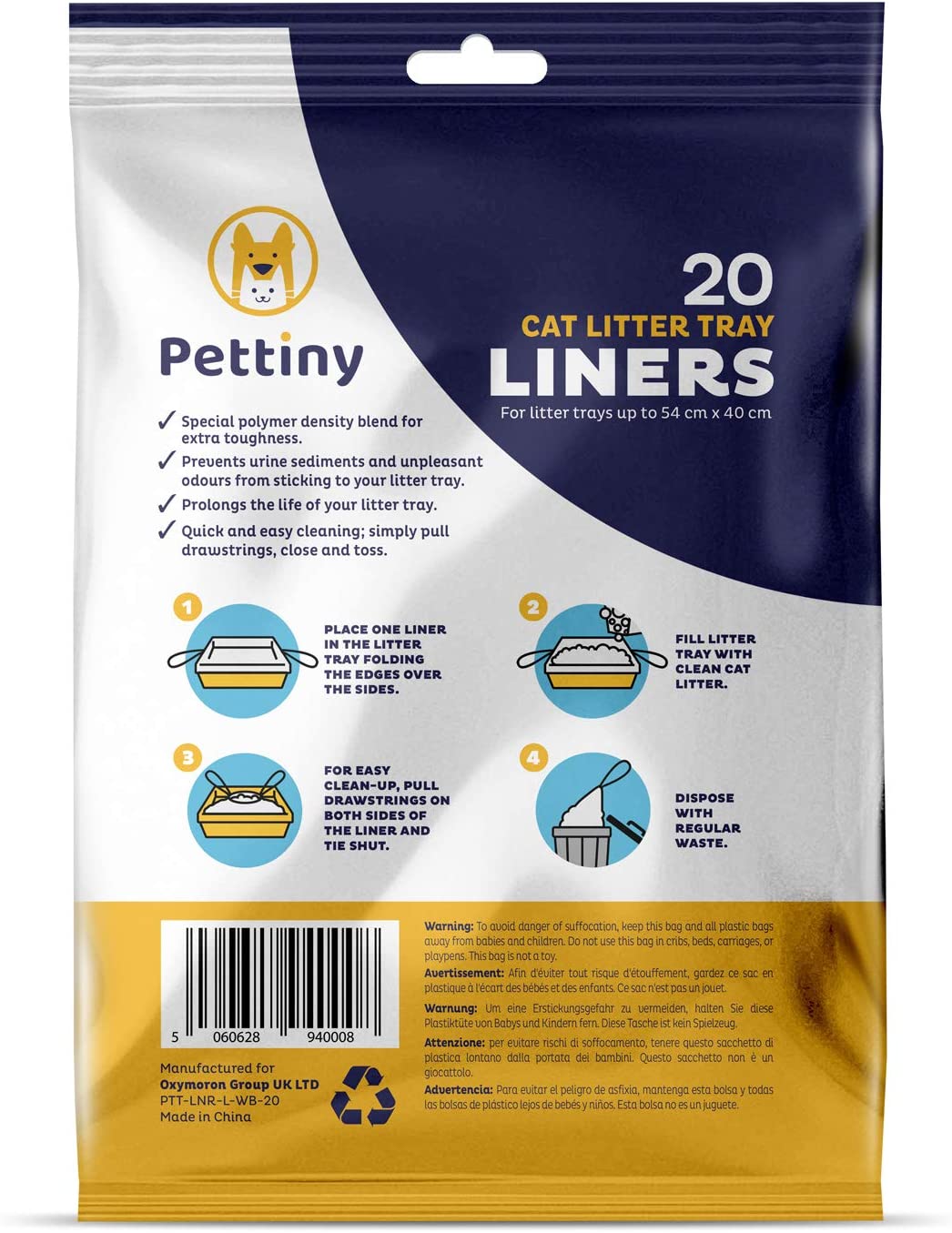 Pettiny 20 Cat Litter Tray Liners with Drawstrings Scratch Resistant Bags for Medium and Large Litter Box - Image 2