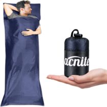 VACNITE Sleeping Bag Liner, Portable Lighweight Travel Sheet Camping Sleep Bag with with Pillow Pockets for Camping Bed Bag, Hotels,Indoor & Outdoor Activities