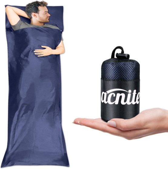 VACNITE Sleeping Bag Liner, Portable Lighweight Travel Sheet Camping Sleep Bag with with Pillow Pockets for Camping Bed Bag, Hotels,Indoor & Outdoor Activities