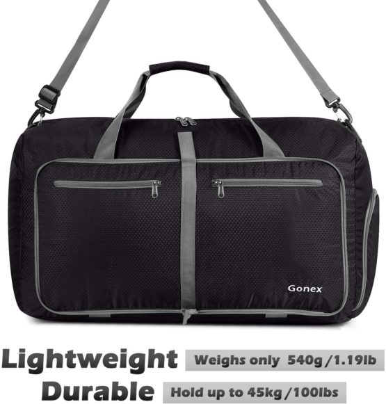Gonex 60L Foldable Travel Duffel Bag for Luggage, Gym, Sport, Camping, Storage, Shopping Water & Tear Resistant Black - Image 4