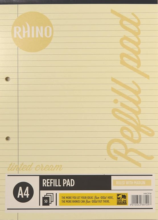 RHINO Stationery Special Education A4 Refill Pad | Cream Tinted Paper | 100 Page | 8mm Ruled with Margin | School Notepad | Premium Writing Paper - Image 2