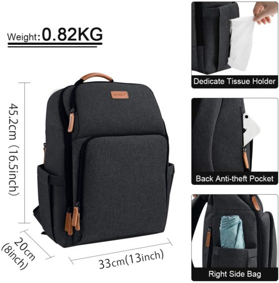 Baby Changing Bag Diaper Nappy Rucksack Backpack with Insulated Pockets Multi-Function Water Resistant Travel for Mom and Dad Black - Image 4