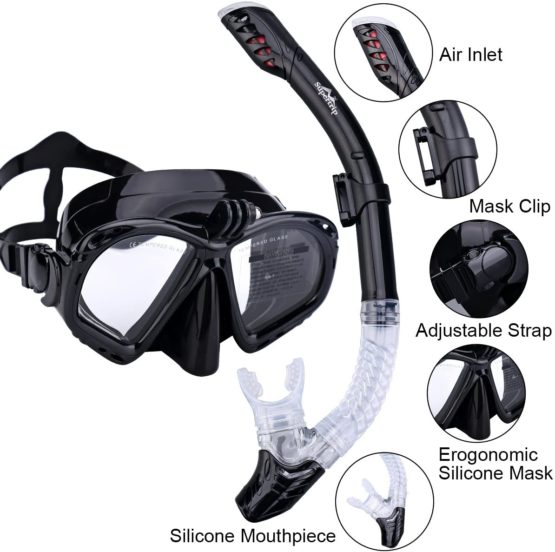 SUPERTRIP Premium Snorkel Set Adult with 2 Mouthpieces Diving Mask Snorkeling Diving Swimming Goggles Mask Dry Snorkel Set with Camera Mount - Image 3