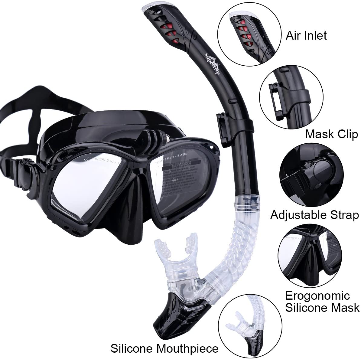 SUPERTRIP Premium Snorkel Set Adult with 2 Mouthpieces Diving Mask ...