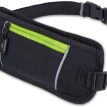 EVEREST FITNESS Running Belt with smartphone and money pocket in black, including reflector strips for increased visibility in the dark - waist bag/hip bag/belly bag