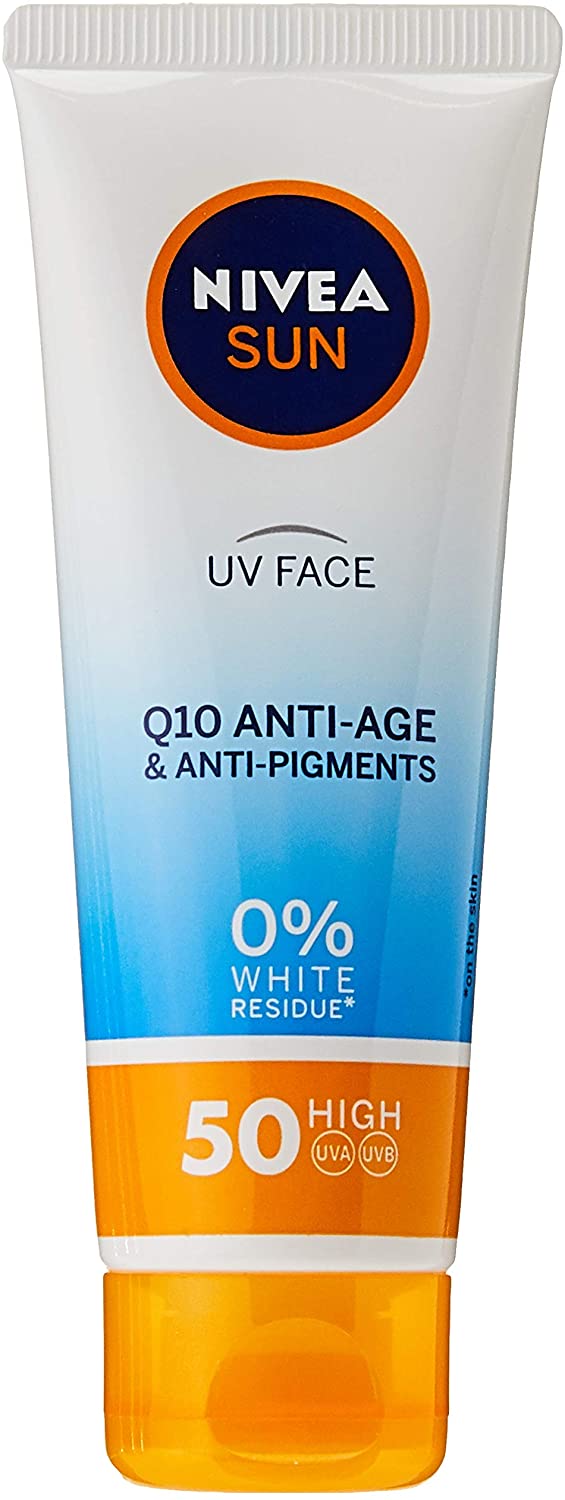 NIVEA Sun UV Face Anti-Age SPF 50 (50ml), Q10 Protects Against UVA/UVB Rays and Premature Skin Ageing, Anti-Ageing Cream