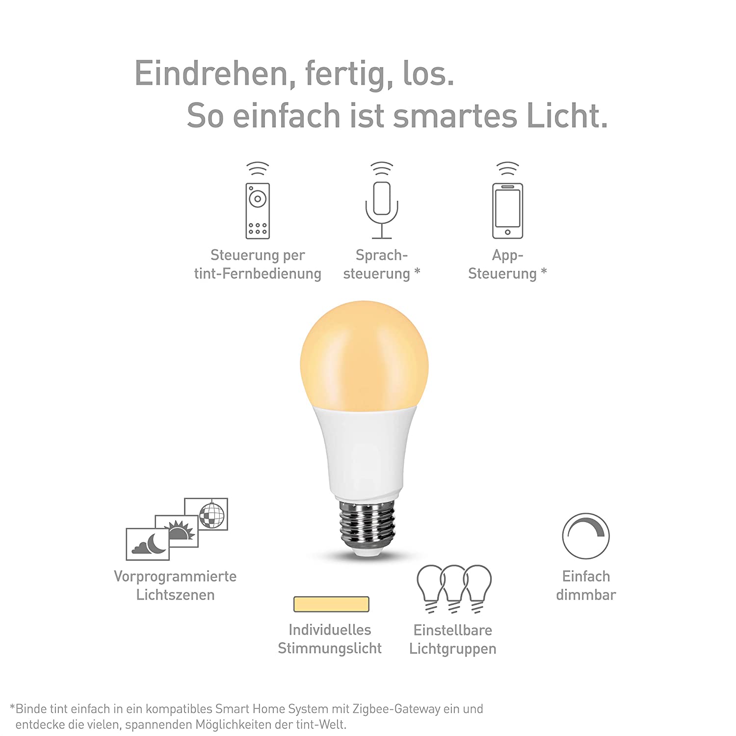 tint Smart LED Bulb E27 - Controlled by Alexa or Remote Control - Dimmable E27 Light Bulb with Warm White Light (2700K) 9W - Image 2
