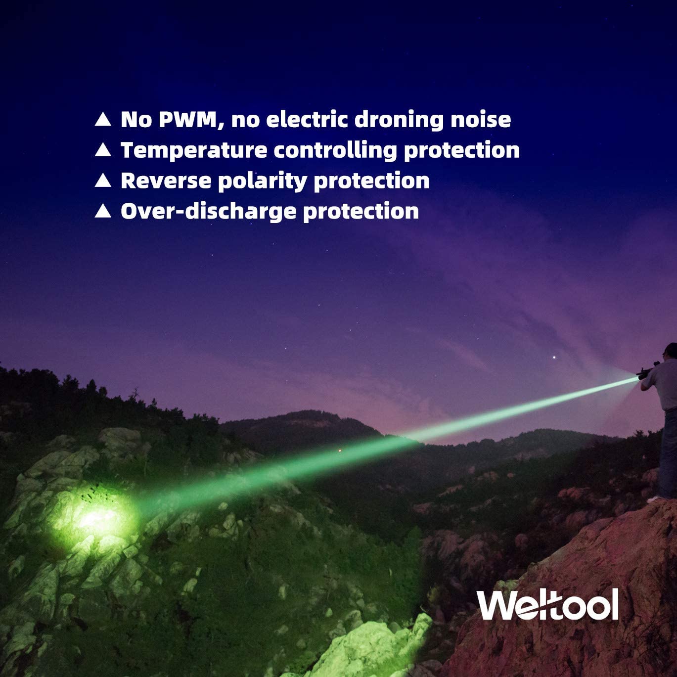 Weltool T10-HG Green Light Long Throw Torch,LED Torch of High Luminous Intensity for Forest Exploration Wild,Night Action - Image 3