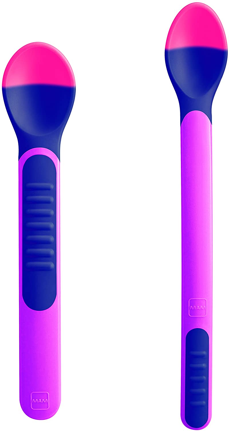MAM Heat Sensitive Feeding Spoons and Cover, Two Sizes, Colour Change Baby Feeding Spoons, Part of The Baby Cutlery Range - Image 2