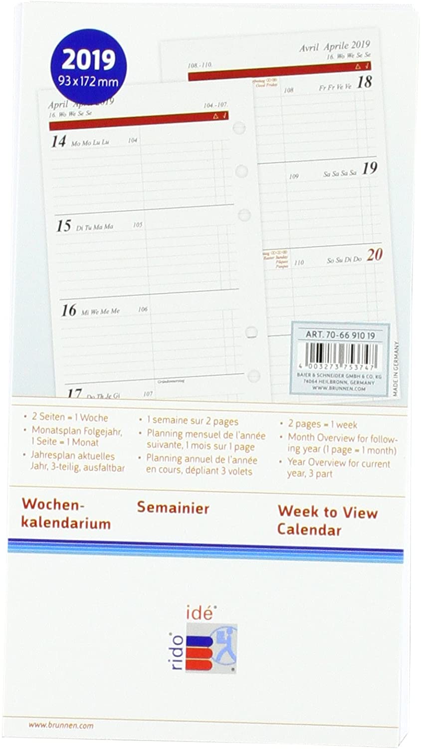 rido/Idé 706691019 Week Calendar 2019 Timing 2 Sheets) Size 2 3 x 17 cm - Image 2
