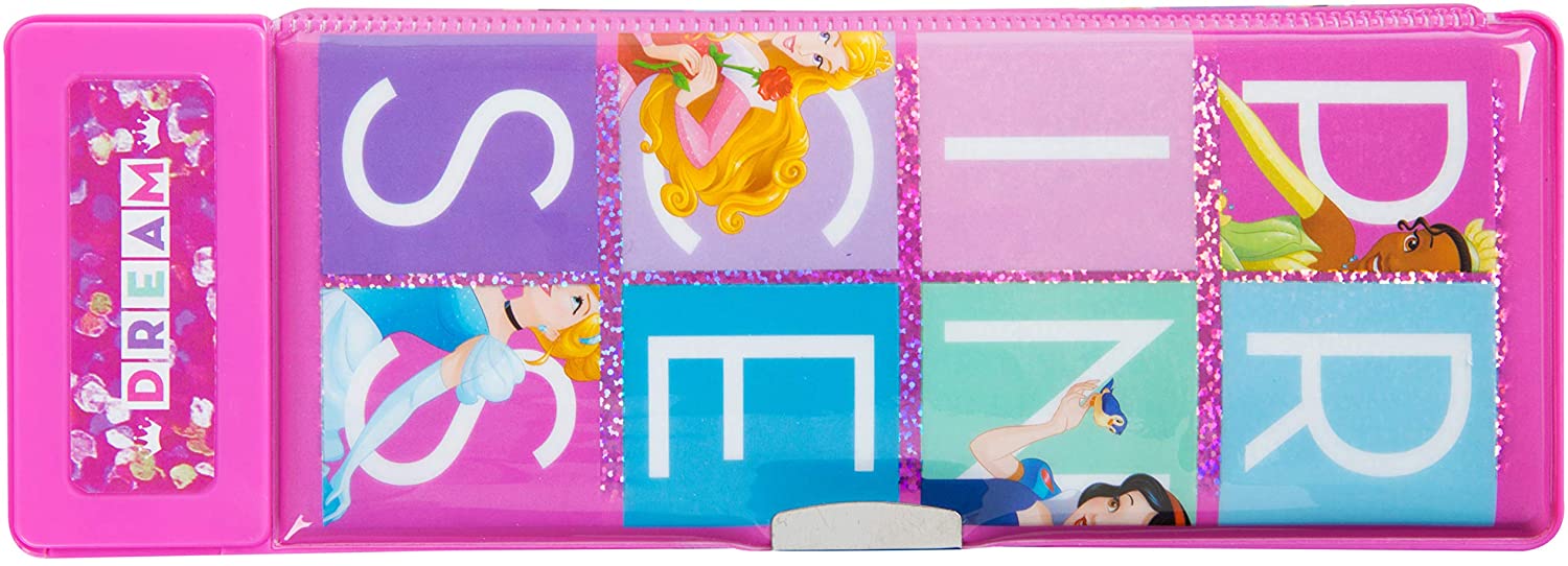 Disney Princess Pink Pencil Case with Compartments Double Sided Hardtop Shell 26 x 9 cm Kids School Stationery Pen Organiser for Girls Featuring Cartoon DVD Cinderella Rapunzel Tiana Jasmine Ariel - Image 4