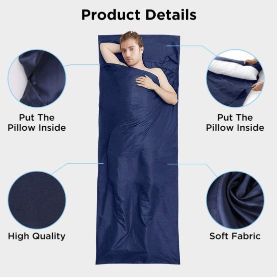 VACNITE Sleeping Bag Liner, Portable Lighweight Travel Sheet Camping Sleep Bag with with Pillow Pockets for Camping Bed Bag, Hotels,Indoor & Outdoor Activities - Image 4