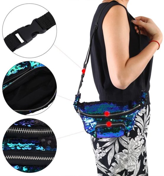 VGEBY1 Waist Bag, Women Fashionable Sequins Shining Waist Pouch Single Shoulder Bag Accessory - Image 2