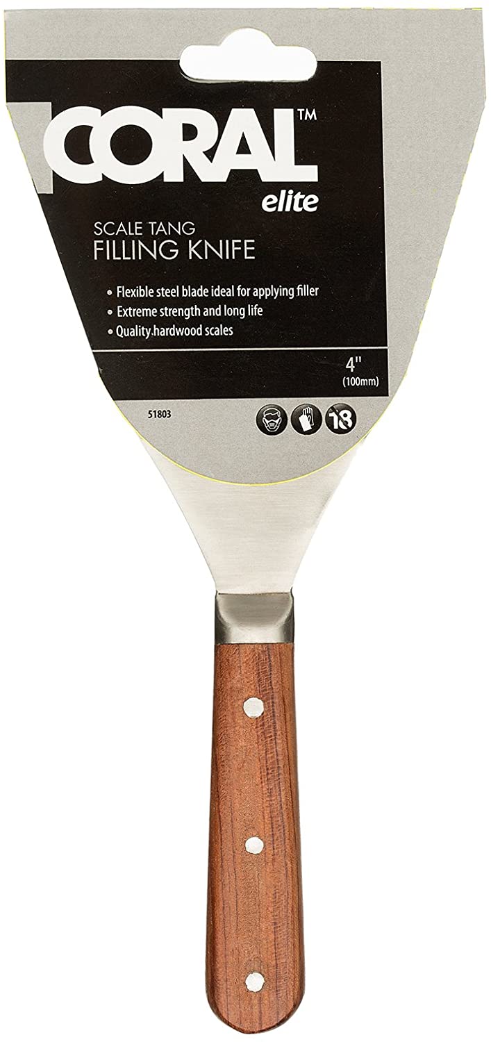 Coral 51803 Elite Scale Tang Filling Knife with a Flexible Stainless Steel Putty Blade 4 inch, Wood, Filling 4" - Image 3