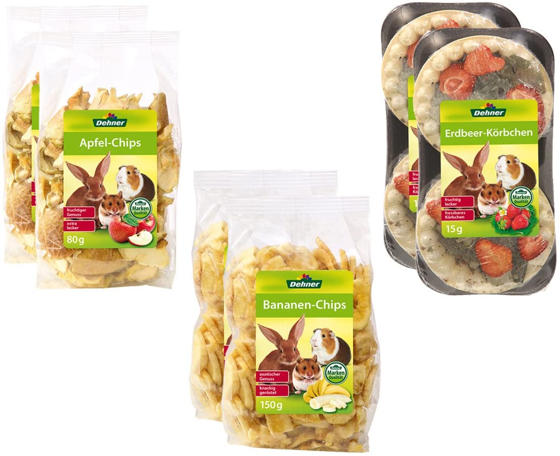 Dehner 2 Apple Chips Snack Fruit Mix for Rodents Banana Chips & Strawberry Basket (490 g)