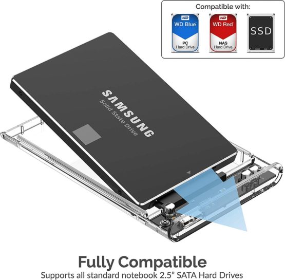 Sabrent 2.5-Inch SATA to USB 3.0 Tool-Free Clear External Hard Drive Enclosure [Optimized for SSD, Support UASP SATA III] (EC-OCUB). - Image 4