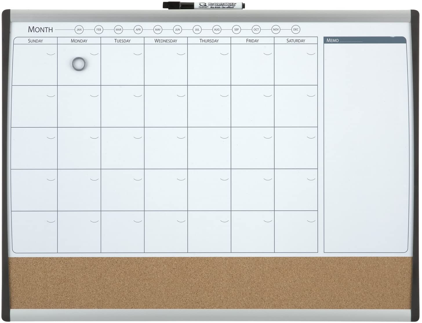 Nobo Small Magnetic Whiteboard Planner With Cork Notice Board, Weekly & Monthly, Arched Frame, Wall Mountable, Home/Office