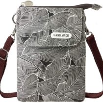 KXF Canvas Cell Phone Purse Wallet Freshing Elegant Leaf Pattern Small Crossbody Bag Lightweight Shoulder Bag Cellphone Pouch with Adjustable Strap for Women Girls