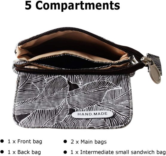 KXF Canvas Cell Phone Purse Wallet Freshing Elegant Leaf Pattern Small Crossbody Bag Lightweight Shoulder Bag Cellphone Pouch with Adjustable Strap for Women Girls - Image 4