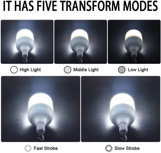 LETOUR Camping Lantern, Camping Light 60W 5000Lumens 5 Levels Dimmable, LED Work Light Bulb with Hanging USB Rechargeable Lights Outdoor Portable Light Camping/Patio/Garden/BBQ - Image 4