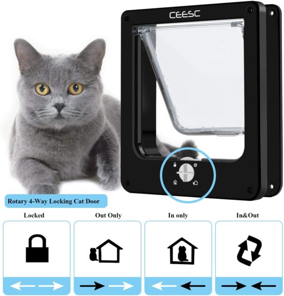 CEESC Cat Doors, Magnetic Pet Door with Rotary 4 Way Lock for Cats, Kitties and Kittens (Medium, Black) - Image 2