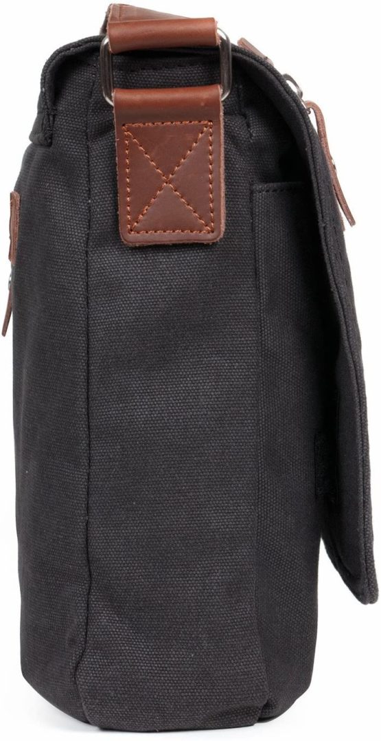LOSMILE Mens Canvas Messenger Shoulder Bag. (Black) - Image 3