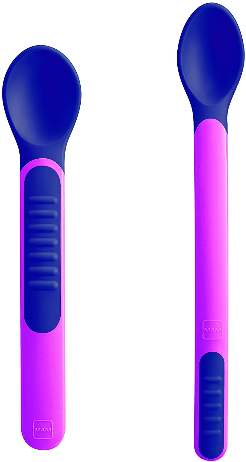 MAM Heat Sensitive Feeding Spoons and Cover, Two Sizes, Colour Change Baby Feeding Spoons, Part of The Baby Cutlery Range