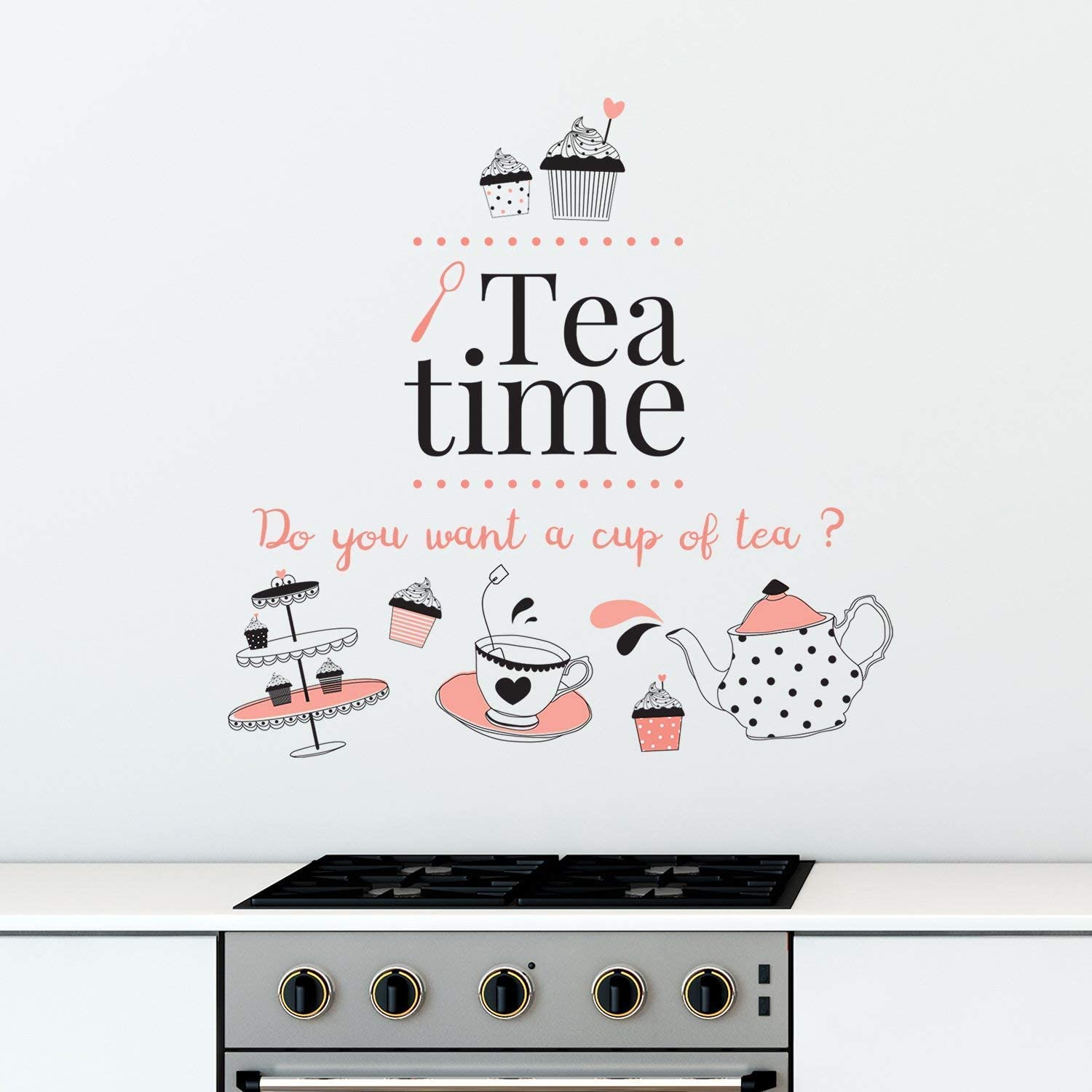 Wallflexi Wall Stickers Tea Time Wall Art Murals Removable Self-Adhesive Decals Nursery Kindergarden Kids Room Restaurant Cafe Hotel Office Home Decoration - Image 2