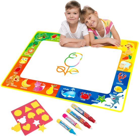 Vidillo Water Doodle Mat, Water Drawing Mat Kids Toys Large Magic Toddlers Painting Board Writing Scribble Boards with 4 Magic Pen and Draw Templates for Boys Girls Size 29 x 19 (Fruit)