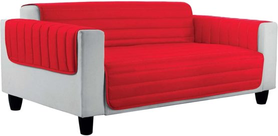 ELEGANT quilted sofa cover Doubleface, Red/light grey 2 places, 100% microfiber