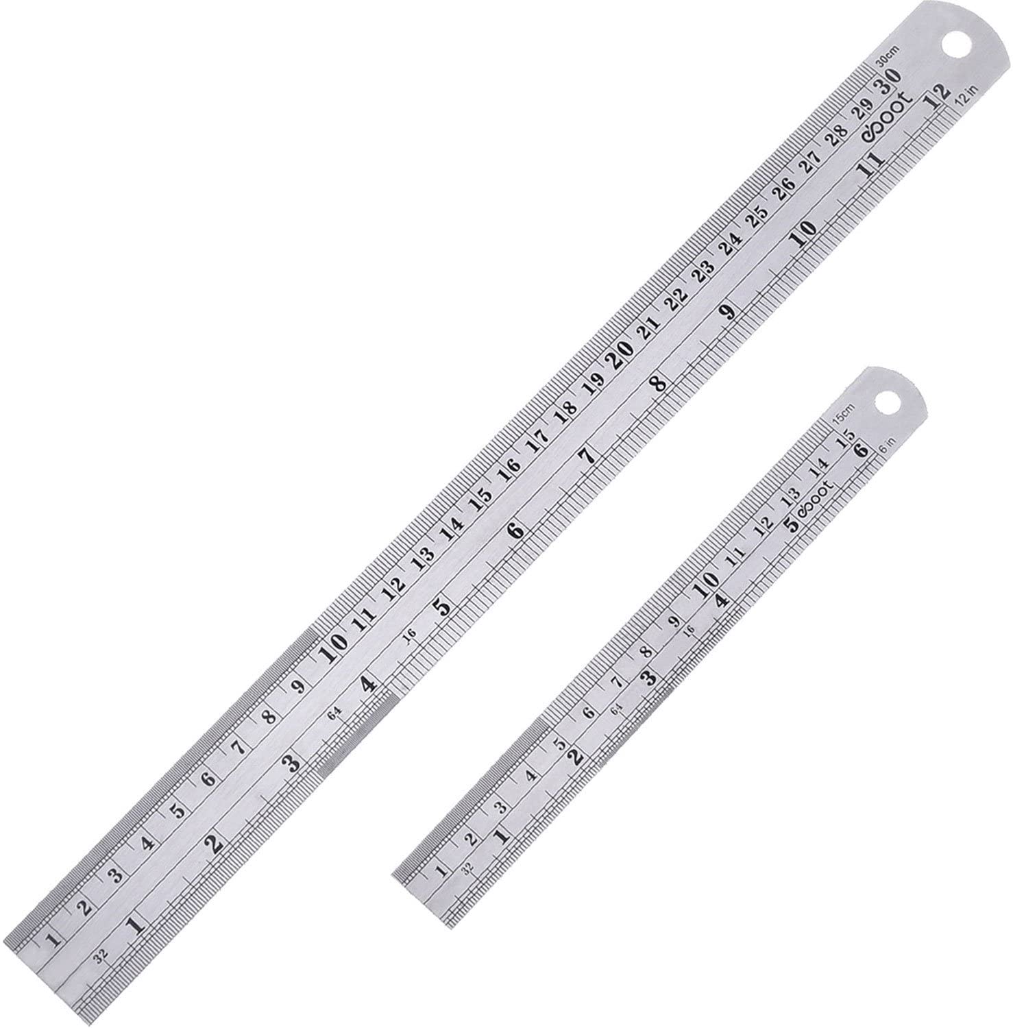 Stainless Steel Ruler 12 Inch and 6 Inch Metal Rule Kit with Conversion Table, silver, 12 Inch, 6 Inch