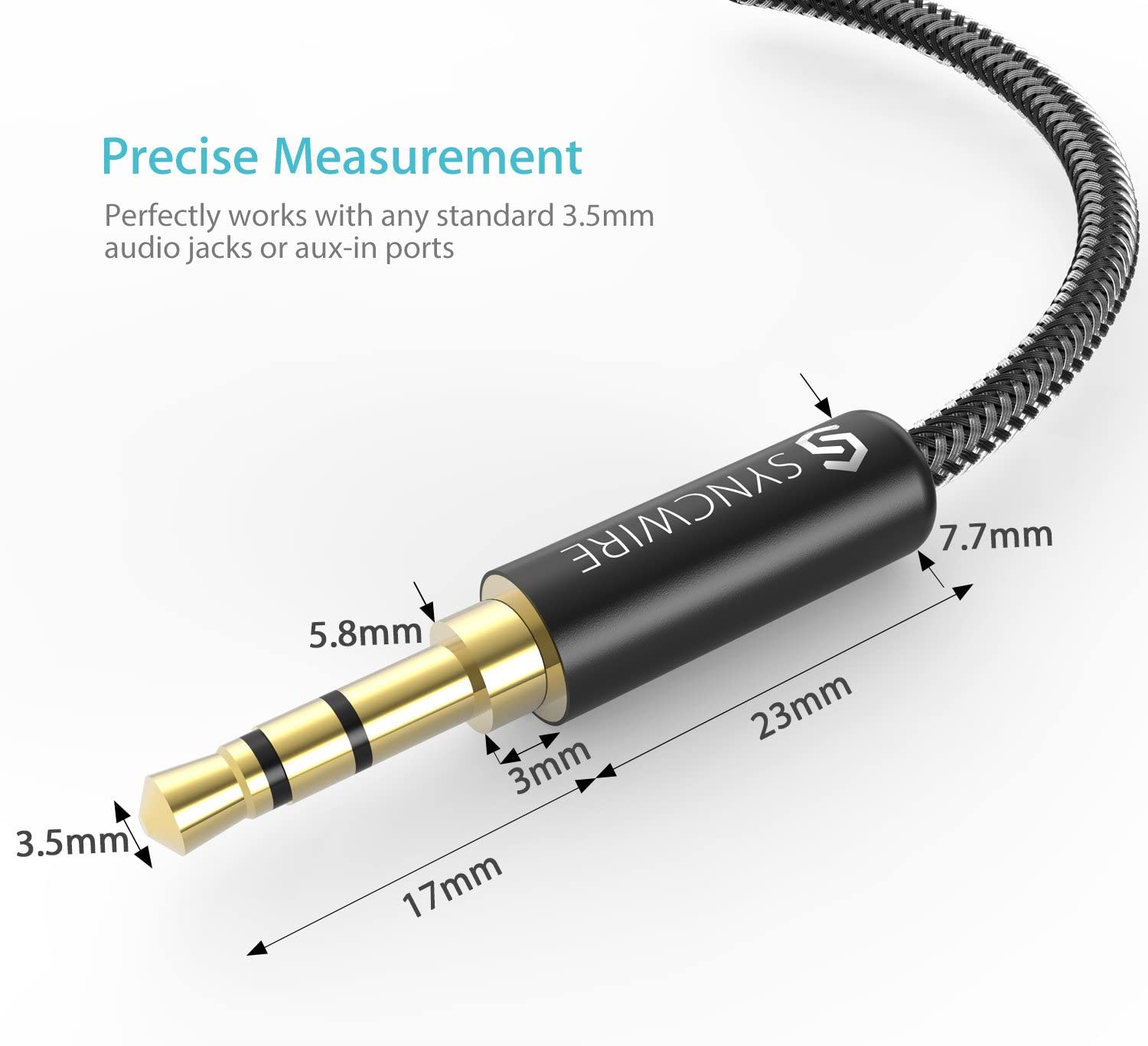 Syncwire Aux Cable 3.5mm Audio Cable -6.6ft/2M- Nylon Braided Aux Lead for Car Headphone, iPhone, iPad, iPod, Samsung - Image 4