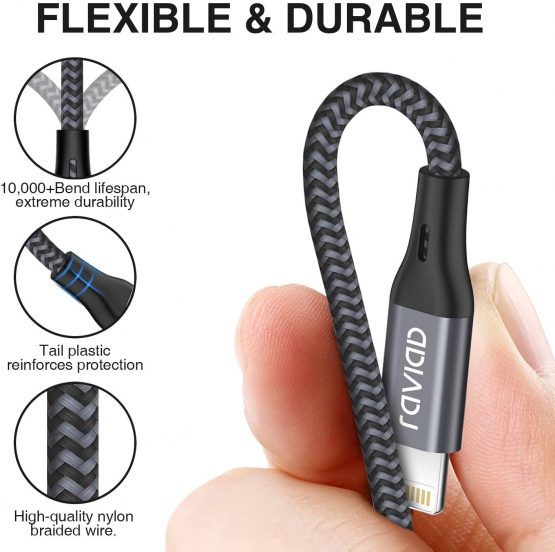 iPhone Charger Cable, RAVIAD [6ft/1.8m, MFi Certified] Lightning Cable Nylon Braided Charger Lead Fast Charging Cable for iPhone 11 Pro Max Xs X XR 8 7 6s 6 SE 5 5s 5c - Gray - Image 4