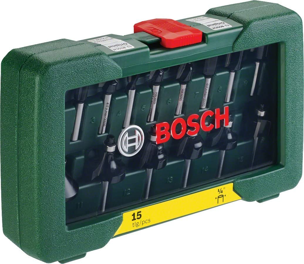 Bosch 2607019468 15-Piece Carbide Router Bit Set (for Wood 1/4-Inch Shank, Accessories for Routers), Silver/Black - Image 2