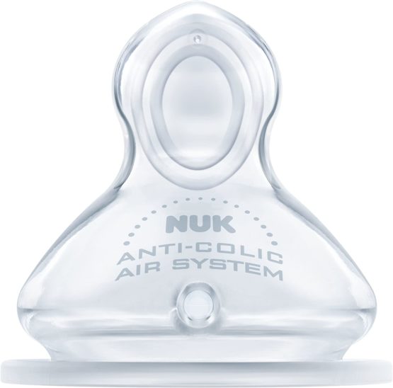 NUK First Choice+ Baby Bottle Teat, 0-6 Months, Silicone with Small Feed Hole, Anti-Colic, 2 Count