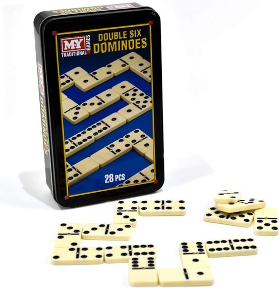 M.Y Classic Double Six Dominoes | Classic 28 Pieces Dominoes Set in Metal Tin