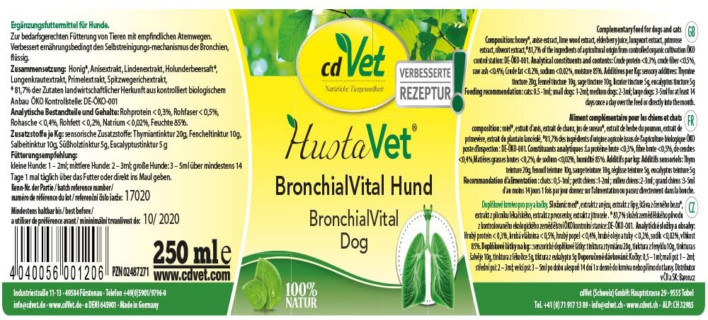 cdVet Natural Products CoughVet BronchialVital 250 ml, Dog, supports upper respiratory function and respiratory condition - Image 2