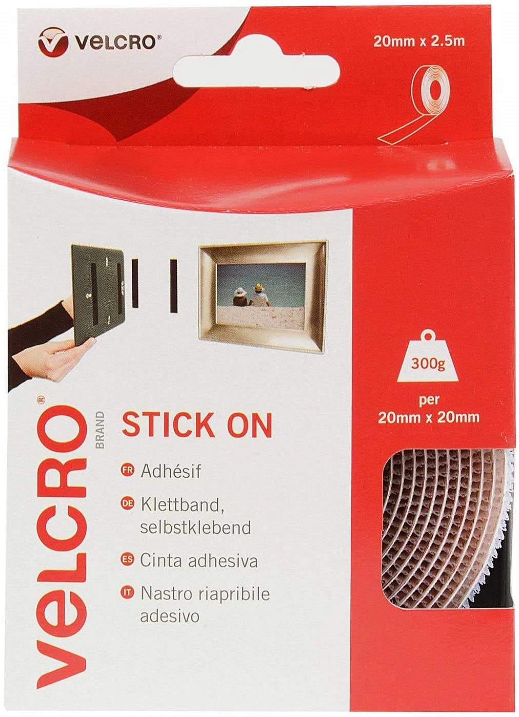 VELCRO Brand Stick On Tape , Cut-to-Length Strong Hook & Loop Self Adhesive Sticky Tape Perfect for Room Décor & Home, Office
