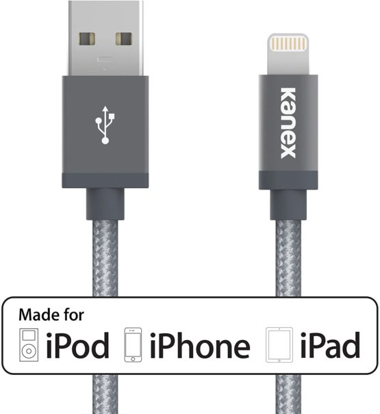 Kanexan Apple Certified Lightning to USB Cable with DuraBraid Fibre - Silver, 15 cm - Image 3