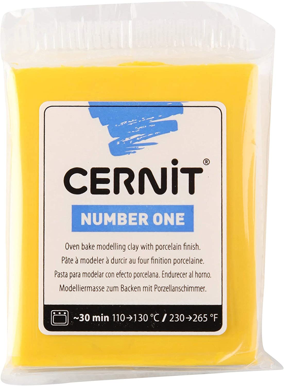 CERNIT CE0900056700C, A Pack of Polymer Clay Block, Number One Range, Modelling and Baking Clay, Yellow Colour, 56 g block